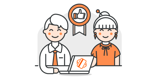 Illustration - zwei Personen starten ihre Erfolgsgeschichte digitaler Kundenbindung mit mobile-pocket