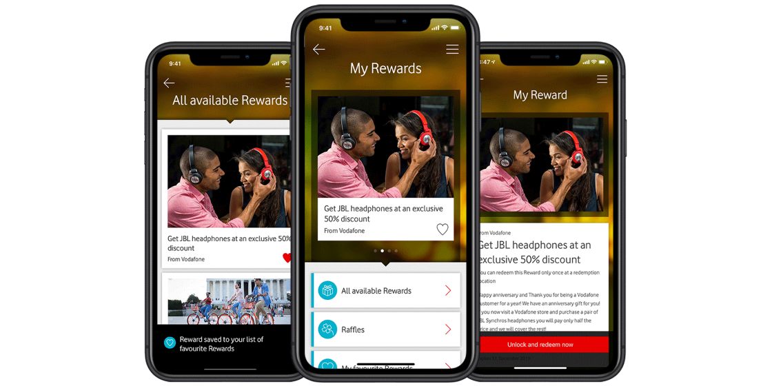 Screens der spanischen MyVodafone App für die mobile-pocket das Rewards-Programm implementiert hat