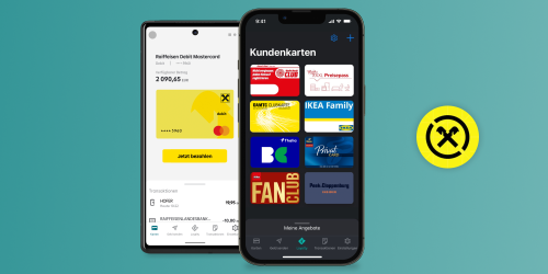Screens der RaiPay App, die mobile-pocket integriert hat